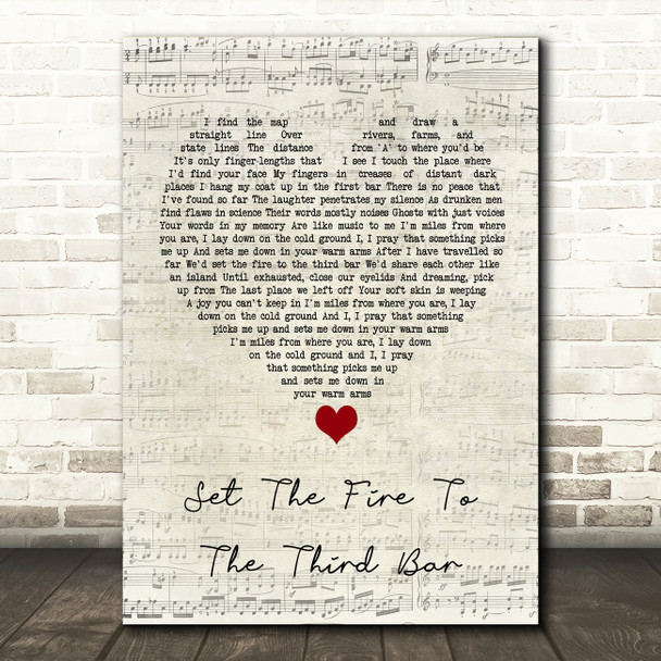 Snow Patrol Set The Fire To The Third Bar Script Heart Song Lyric Quote Music Poster Print