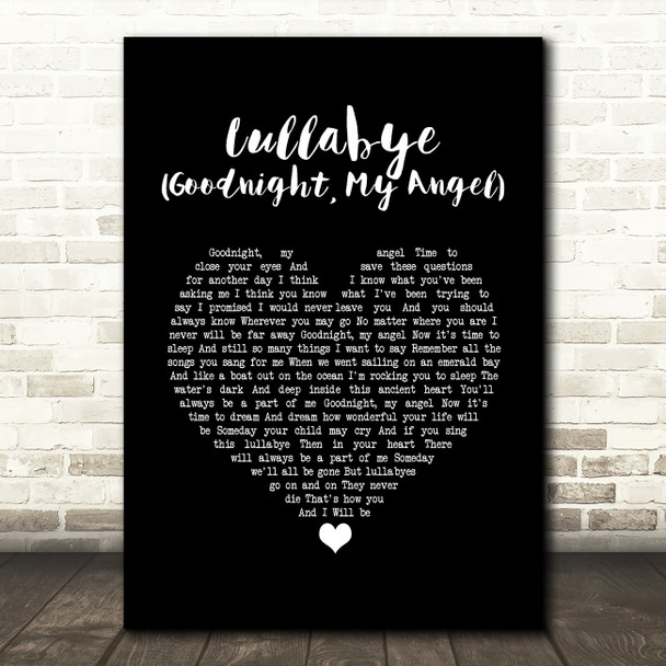 Billy Joel Lullabye (Goodnight, My Angel) Black Heart Song Lyric Quote Music Poster Print