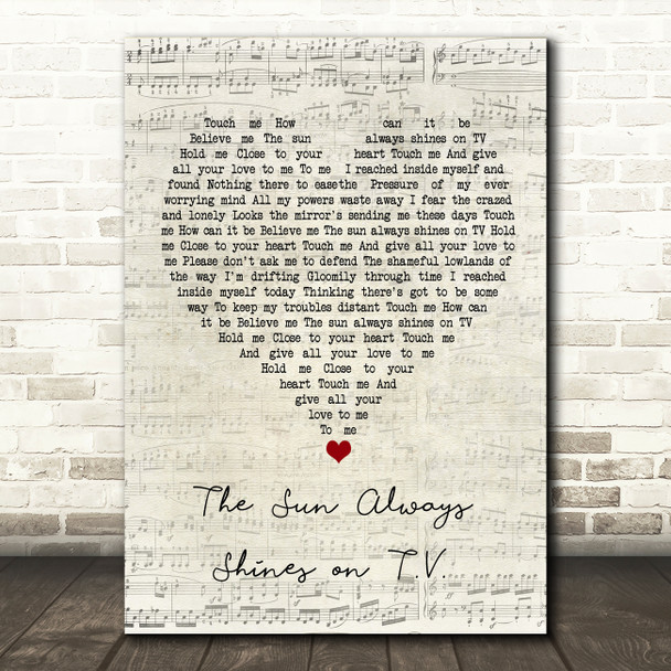 A-ha The Sun Always Shines on T.V. Script Heart Song Lyric Quote Music Poster Print