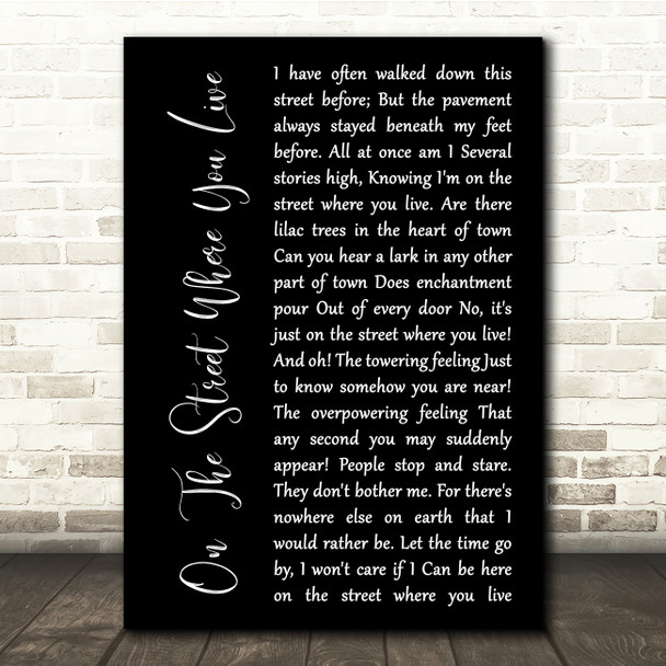 Nat King Cole On The Street Where You Live Black Script Song Lyric Quote Music Poster Print