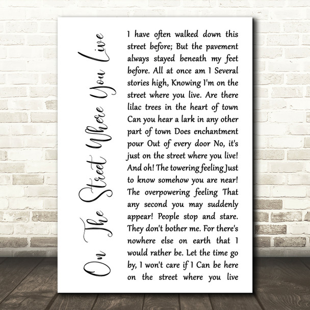 Nat King Cole On The Street Where You Live White Script Song Lyric Quote Music Poster Print