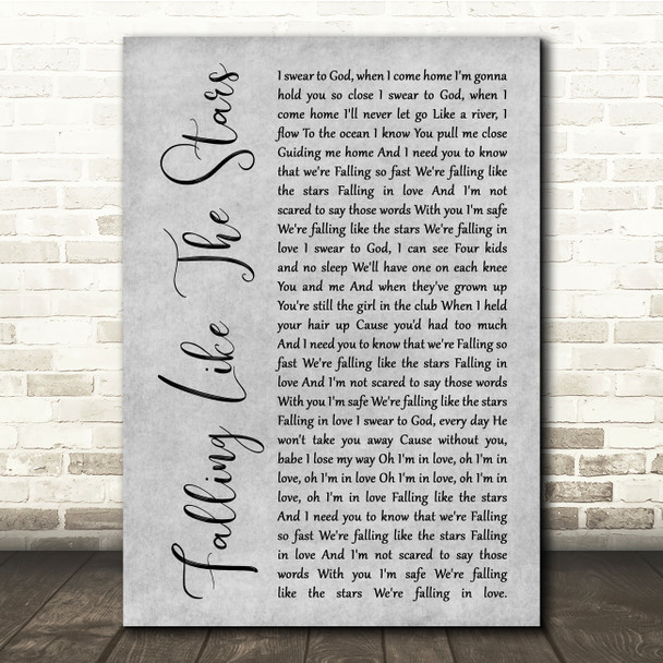 James Arthur Falling Like The Stars Grey Rustic Script Song Lyric Quote Music Poster Print