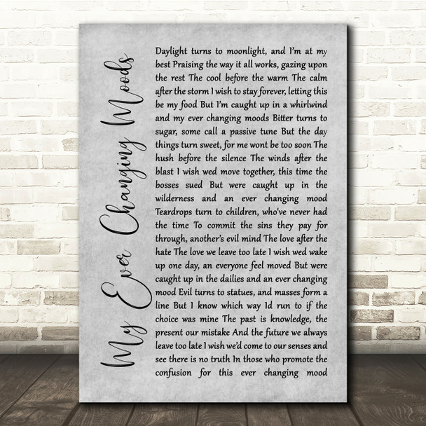 Paul Weller My Ever Changing Moods Grey Rustic Script Song Lyric Quote Music Poster Print