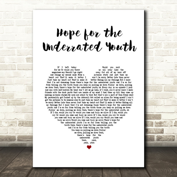 Yungblud Hope for the Underrated Youth White Heart Song Lyric Quote Music Poster Print