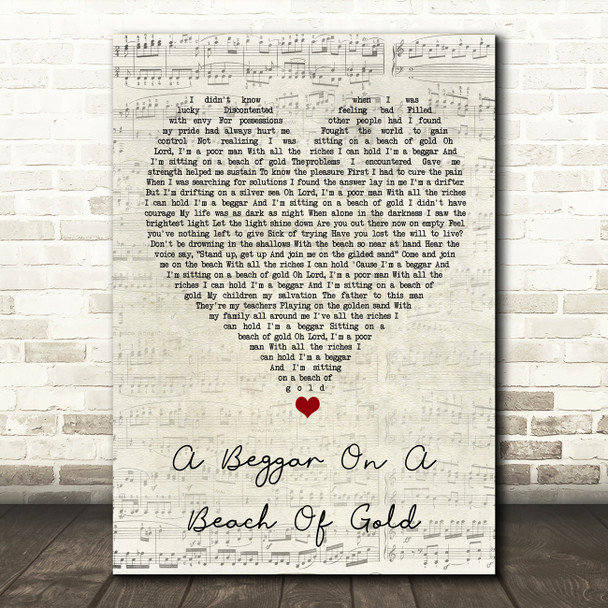 Mike + The Mechanics A Beggar On A Beach Of Gold Script Heart Song Lyric Quote Music Poster Print