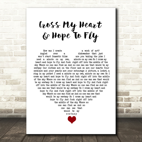 The Courteeners Cross My Heart & Hope To Fly White Heart Song Lyric Quote Music Poster Print