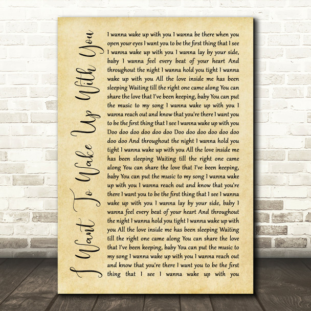 Ben Peters I Want To Wake Up With You Rustic Script Song Lyric Quote Music Poster Print