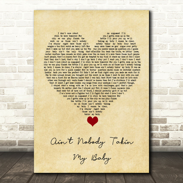 Russ Ain't Nobody Takin My Baby Vintage Heart Song Lyric Quote Music Poster Print