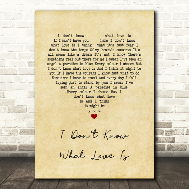 Lady Gaga & Bradley Cooper I Don't Know What Love Is Vintage Heart Song Lyric Quote Music Poster Print