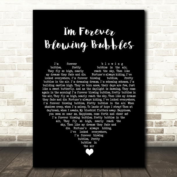 Cockney Rejects I'm Forever Blowing Bubbles Black Heart Song Lyric Quote Music Poster Print