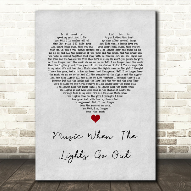 The Libertines Music When The Lights Go Out Grey Heart Song Lyric Quote Music Poster Print