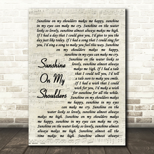 John Denver Sunshine On My Shoulders Vintage Script Song Lyric Quote Music Poster Print