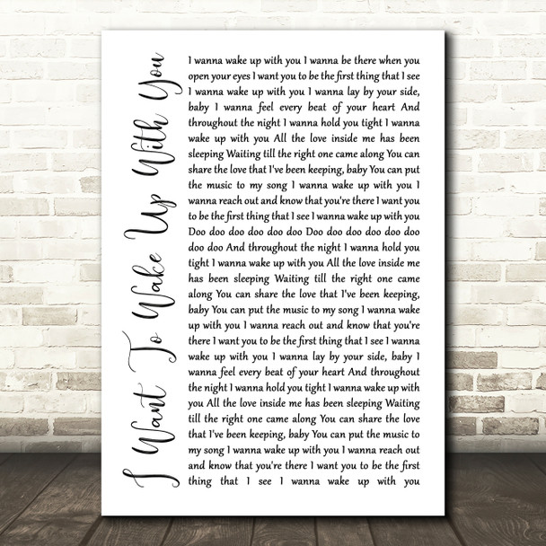 Ben Peters I Want To Wake Up With You White Script Song Lyric Quote Music Poster Print