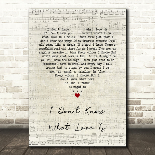 Lady Gaga & Bradley Cooper I Don't Know What Love Is Script Heart Song Lyric Quote Music Poster Print