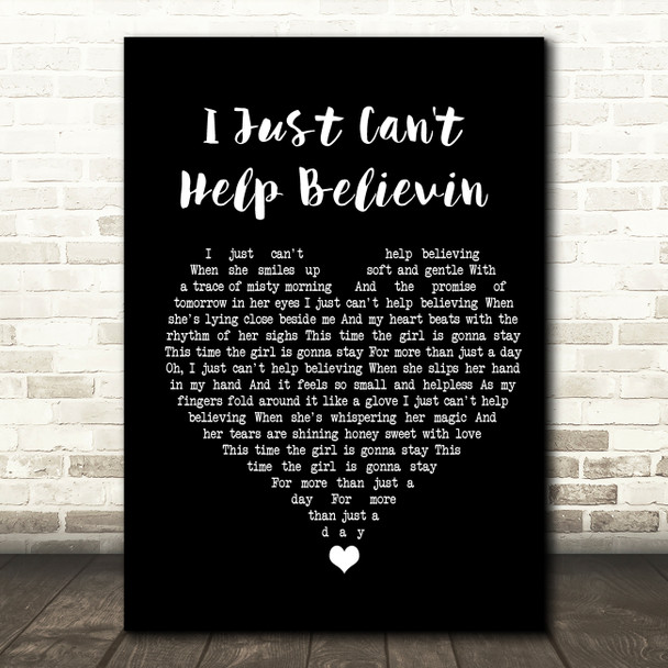 Elvis Presley I Just Can't Help Believin Black Heart Song Lyric Quote Music Poster Print