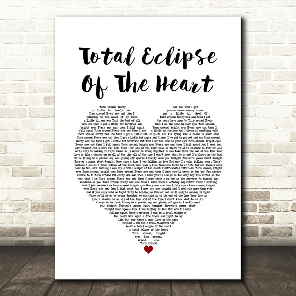 Bonnie Tyler Total Eclipse Of The Heart White Heart Song Lyric Quote Music Poster Print