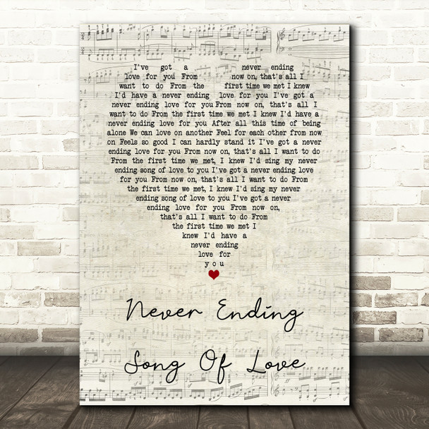 New Seekers Never ending song of love Script Heart Song Lyric Quote Music Poster Print
