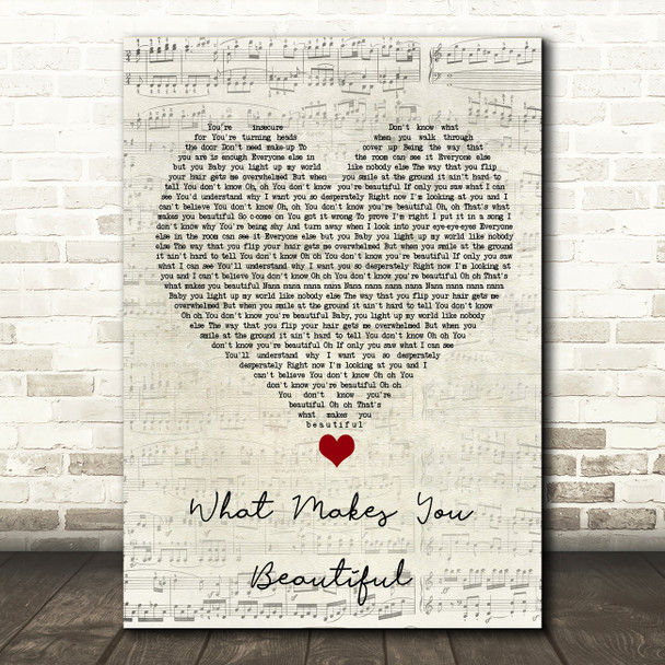 One Direction What Makes You Beautiful Script Heart Song Lyric Quote Music Poster Print