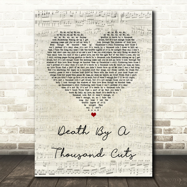 Taylor Swift Death By A Thousand Cuts Script Heart Song Lyric Quote Music Poster Print