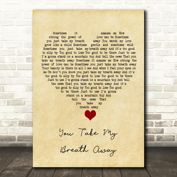 Eva Cassidy You Take My Breath Away Vintage Heart Song Lyric Quote Music Poster Print