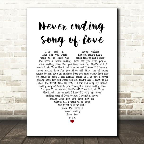 New Seekers Never ending song of love White Heart Song Lyric Quote Music Poster Print