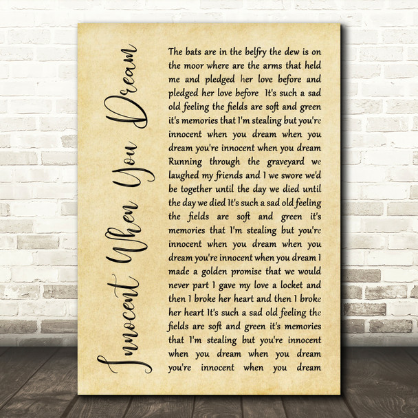 Tom Waits Innocent When You Dream Rustic Script Song Lyric Quote Music Poster Print