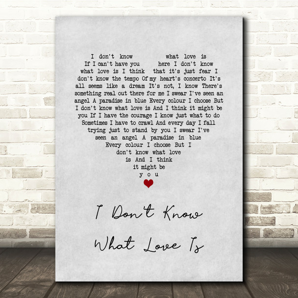 Lady Gaga & Bradley Cooper I Don't Know What Love Is Grey Heart Song Lyric Quote Music Poster Print