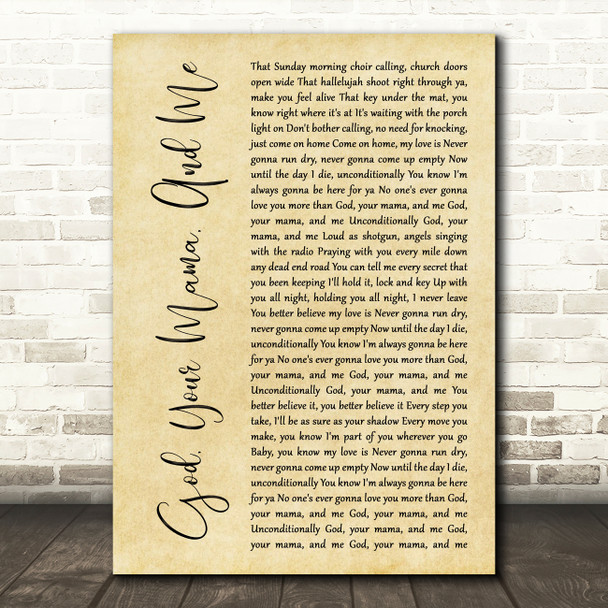 Florida Georgia Line God, Your Mama, And Me Rustic Script Song Lyric Quote Music Poster Print