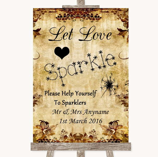 Autumn Vintage Let Love Sparkle Sparkler Send Off Personalized Wedding Sign