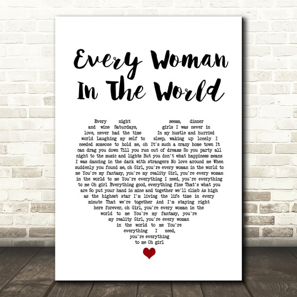 Air Supply Every Woman In The World White Heart Song Lyric Quote Music Poster Print