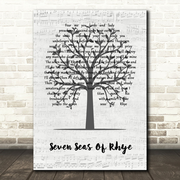 Queen Seven Seas Of Rhye Music Script Tree Song Lyric Quote Music Poster Print