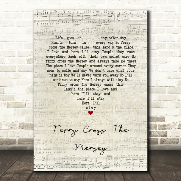 Gerry & The Pacemakers Ferry Cross The Mersey Script Heart Song Lyric Quote Music Poster Print