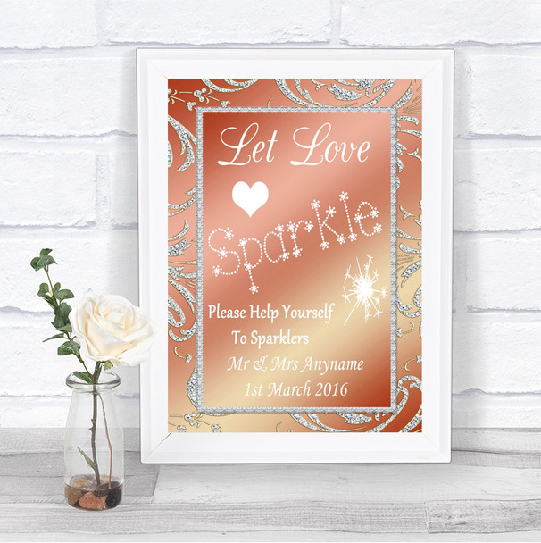 Coral Pink Let Love Sparkle Sparkler Send Off Personalized Wedding Sign