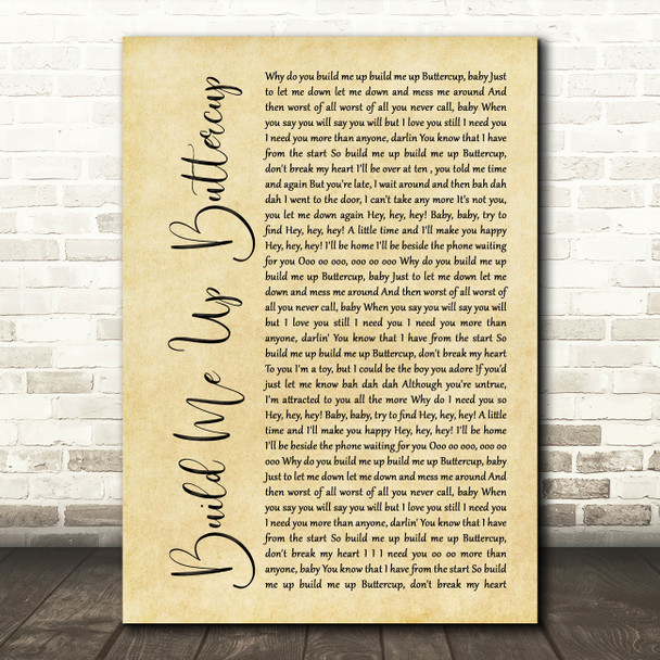 The Foundations Build Me Up Buttercup Rustic Script Song Lyric Quote Music Poster Print