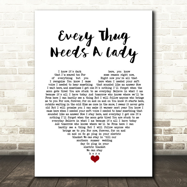 Alkaline Trio Every Thug Needs A Lady White Heart Song Lyric Quote Music Poster Print