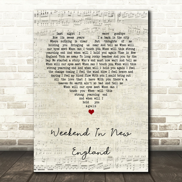 Barry Manilow Weekend In New England Script Heart Song Lyric Quote Music Poster Print