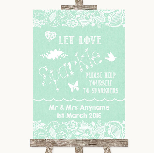 Green Burlap & Lace Let Love Sparkle Sparkler Send Off Personalized Wedding Sign