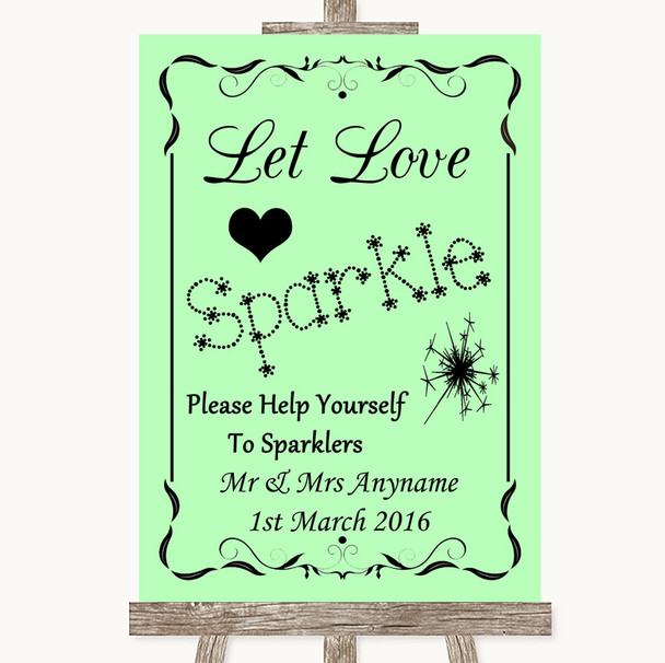 Green Let Love Sparkle Sparkler Send Off Personalized Wedding Sign