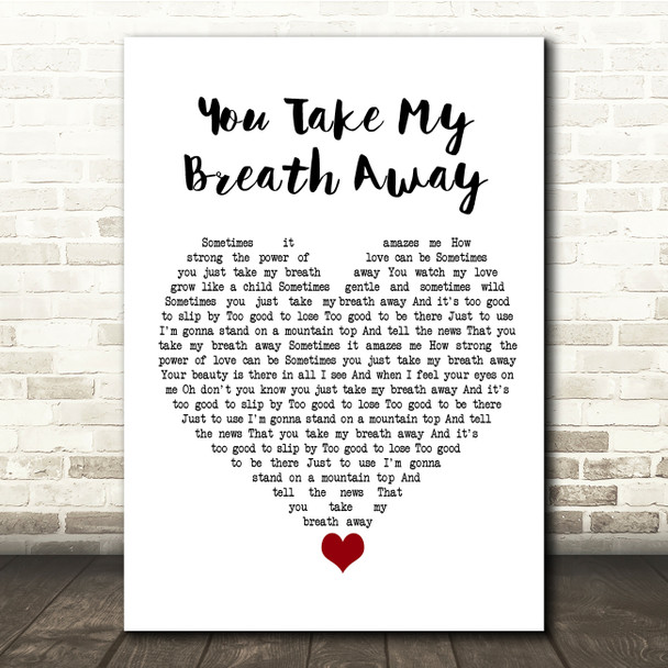 Eva Cassidy You Take My Breath Away White Heart Song Lyric Quote Music Poster Print
