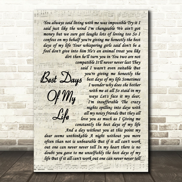 Rod Stewart Best days of my life Vintage Script Song Lyric Quote Music Poster Print