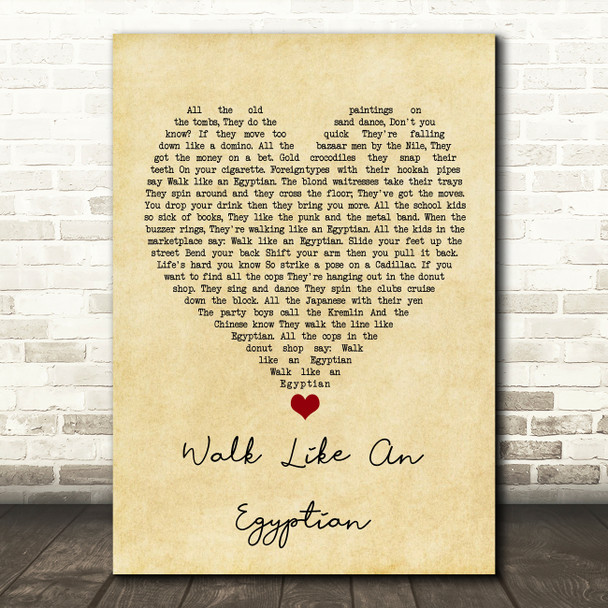 The Bangles Walk Like An Egyptian Vintage Heart Song Lyric Quote Music Poster Print