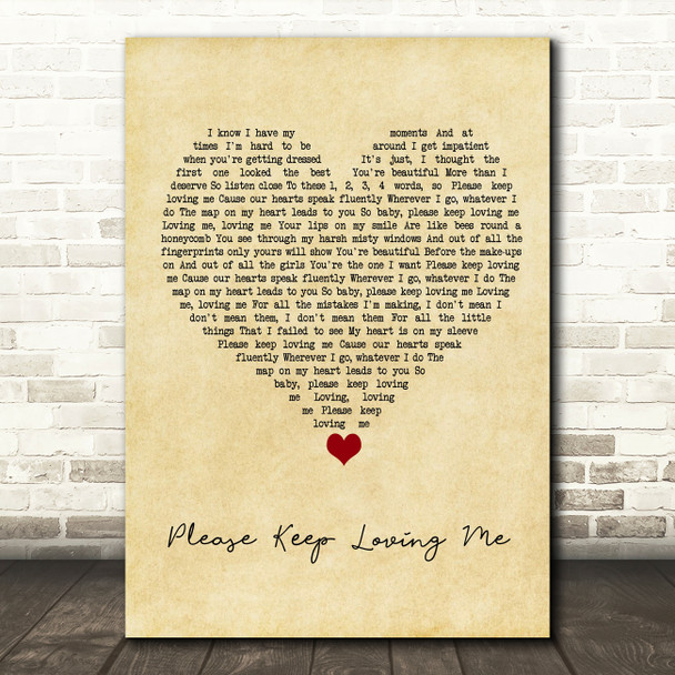 James TW Please Keep Loving Me Vintage Heart Song Lyric Quote Music Poster Print