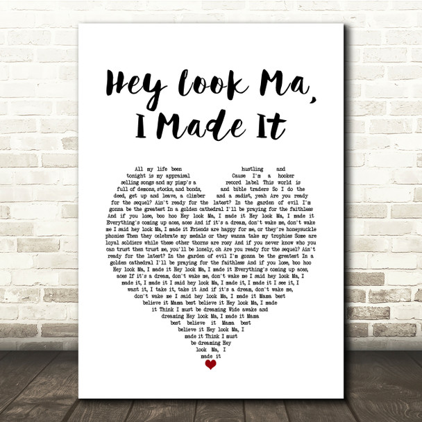 Panic! At The Disco Hey Look Ma, I Made It White Heart Song Lyric Quote Music Poster Print