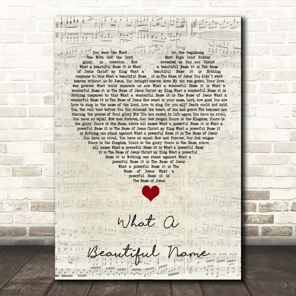 Hillsong Worship What A Beautiful Name Script Heart Song Lyric Quote Music Poster Print