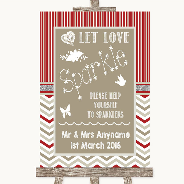 Red & Grey Winter Let Love Sparkle Sparkler Send Off Personalized Wedding Sign