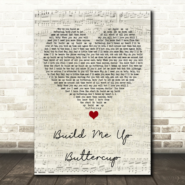 The Foundations Build Me Up Buttercup Script Heart Song Lyric Quote Music Poster Print