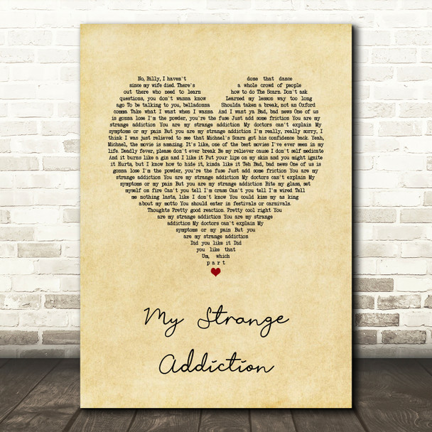 Billie Eilish My Strange Addiction Vintage Heart Song Lyric Quote Music Poster Print
