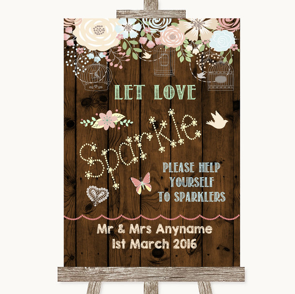 Rustic Floral Wood Let Love Sparkle Sparkler Send Off Personalized Wedding Sign