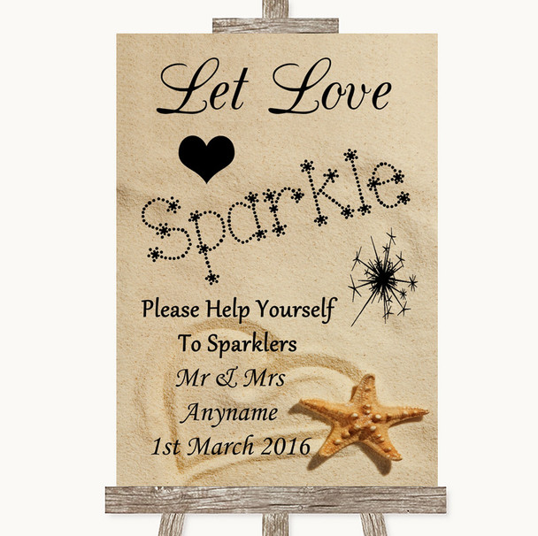 Sandy Beach Let Love Sparkle Sparkler Send Off Personalized Wedding Sign