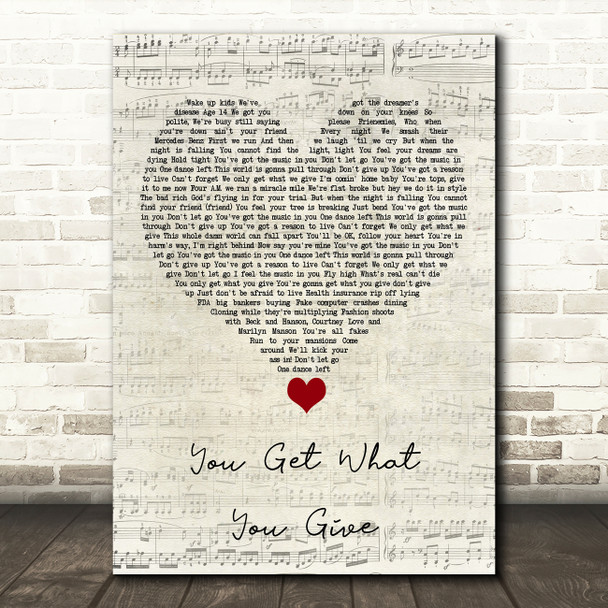 New Radicals You Get What You Give Script Heart Song Lyric Quote Music Poster Print